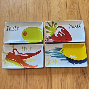 CRATE & BARREL Snack Appetizer Plates Set of 4 Apps Sweet Sour Spicy Salty